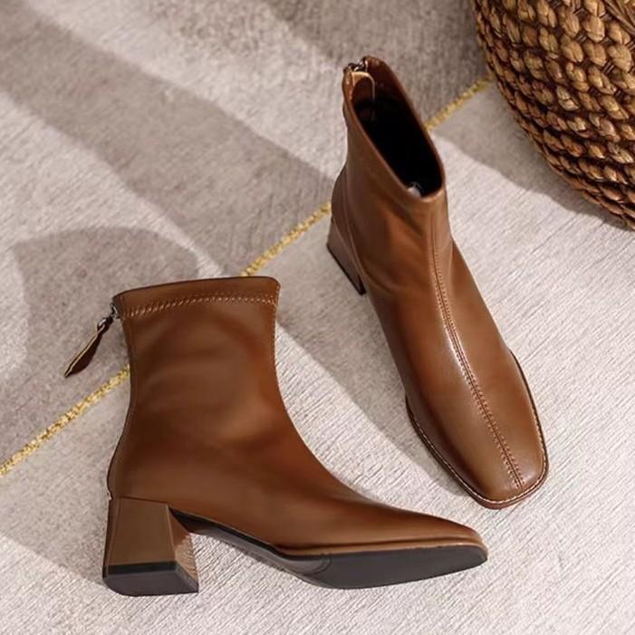 Autumn Winter Short Plush Women Ankle Boots Ladies Concise Thick Heel Short Botas Zapatos De Mujer 2025