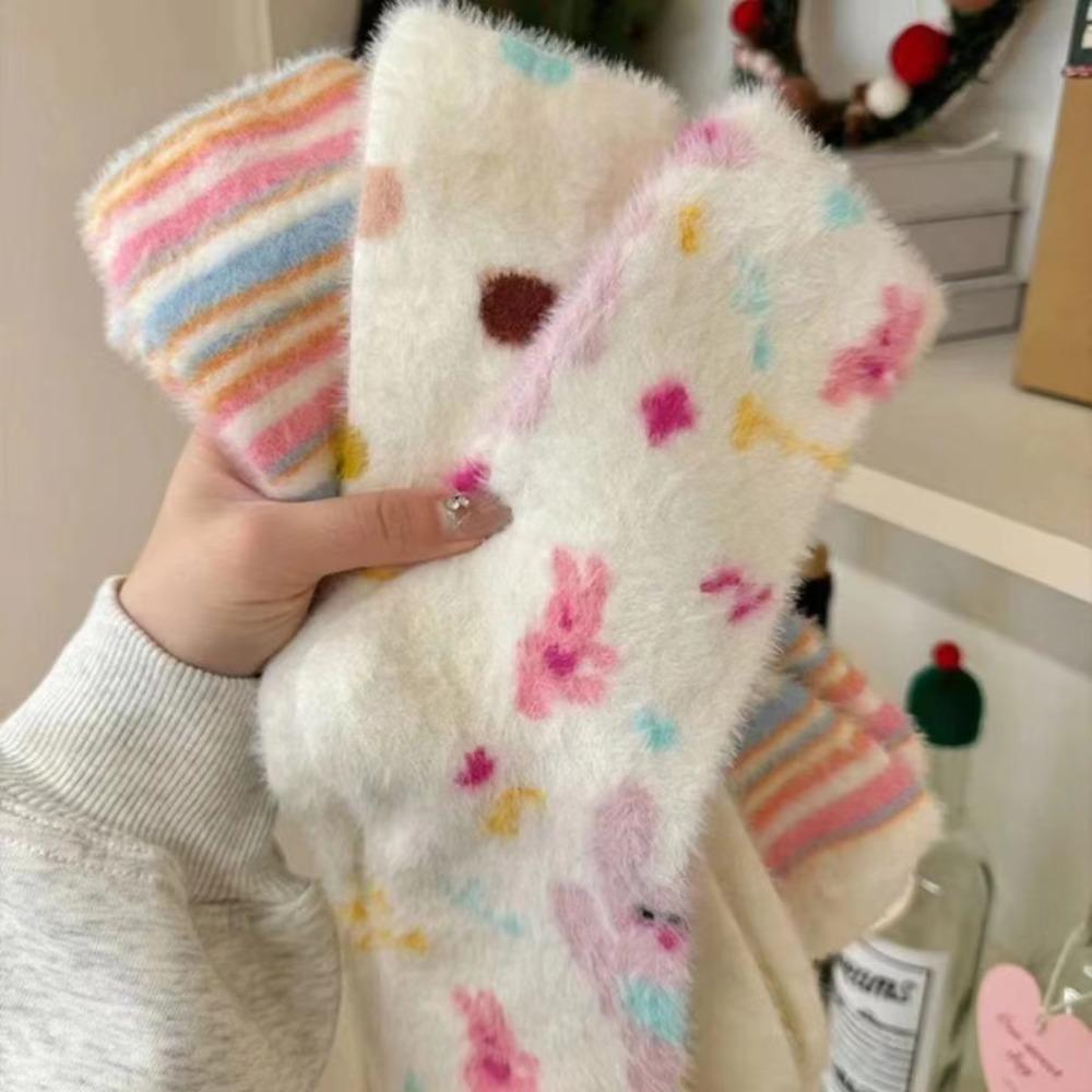 Winter Thickened Floor Stockings Cute Mink Velvet Middle Tube Socks  New Year's Gift