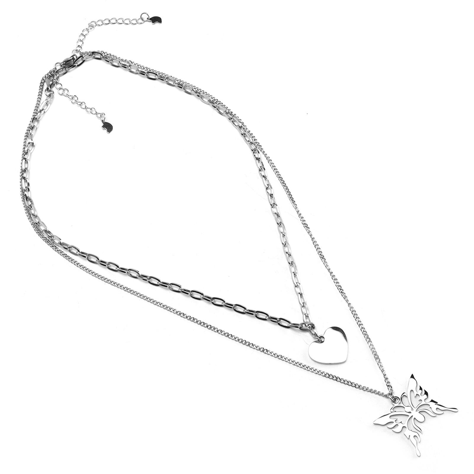 

2 шт. Ожерелья на ключицу из нержавеющей стали в хип-хоп стиле, цепочки-аксессуары с подвесками в виде сердца и бабочки