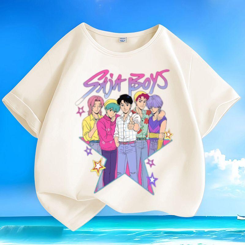 Boys and Girls' Demon-hunting Girl Group SAJABOYS Boys' Group Shirt, Summer Children's Casual Short-sleeved Pure Cotton T-shirt