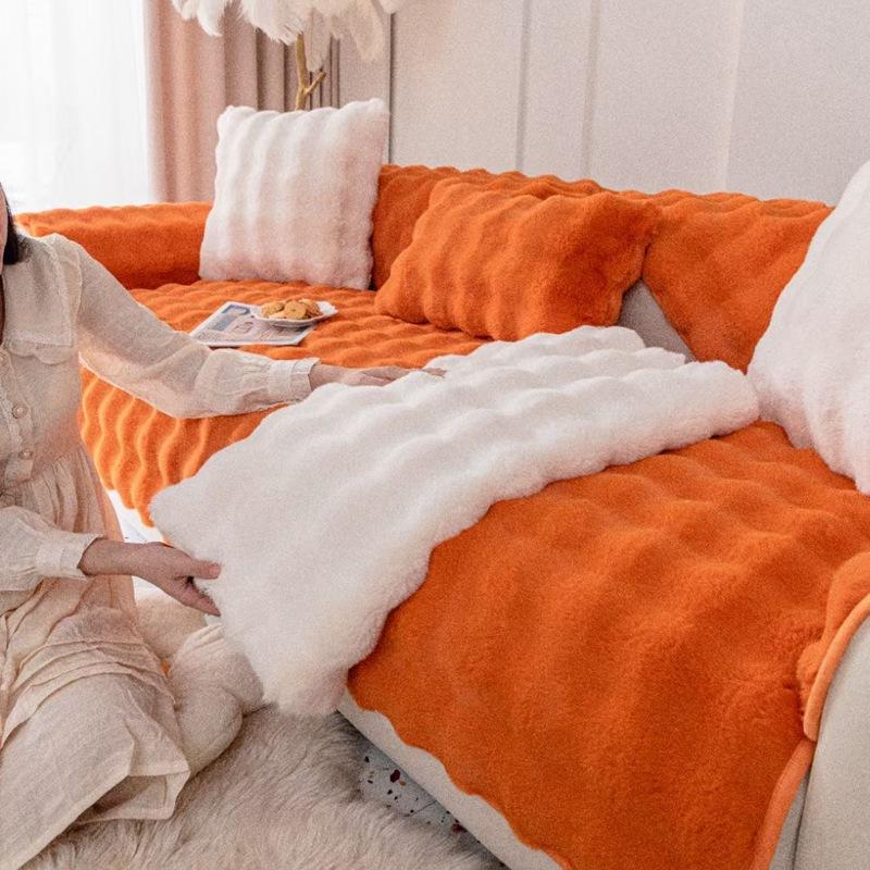 Rabbit Plush Cream Style Sofa Cushion Thickened Fleece Cushion Leather Non-Slip Sofa Cover Cover Cloth
