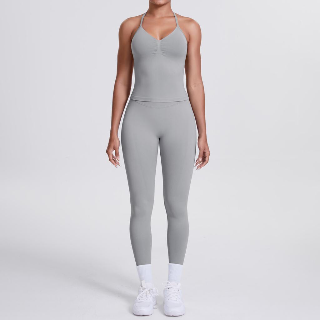 Seamless solid color beauty back vest, trousers, yoga suit set, tight running, fitness, yoga two-piece set