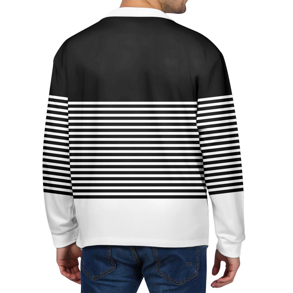 Men's Casual Striped Print Button-Up Long-Sleeve Tops