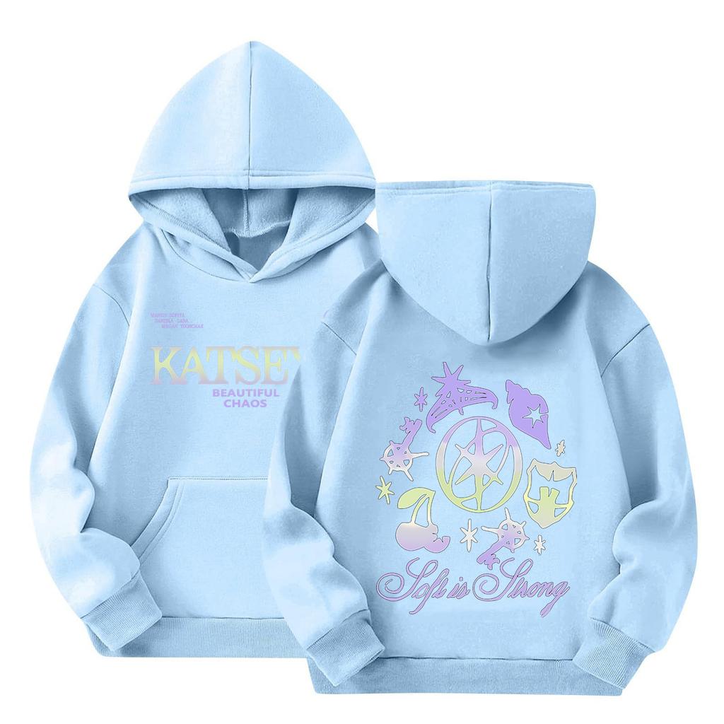 Pulover larg cu mânecă lungă pentru copii, cu imprimeu de litere și glugă cu șnur