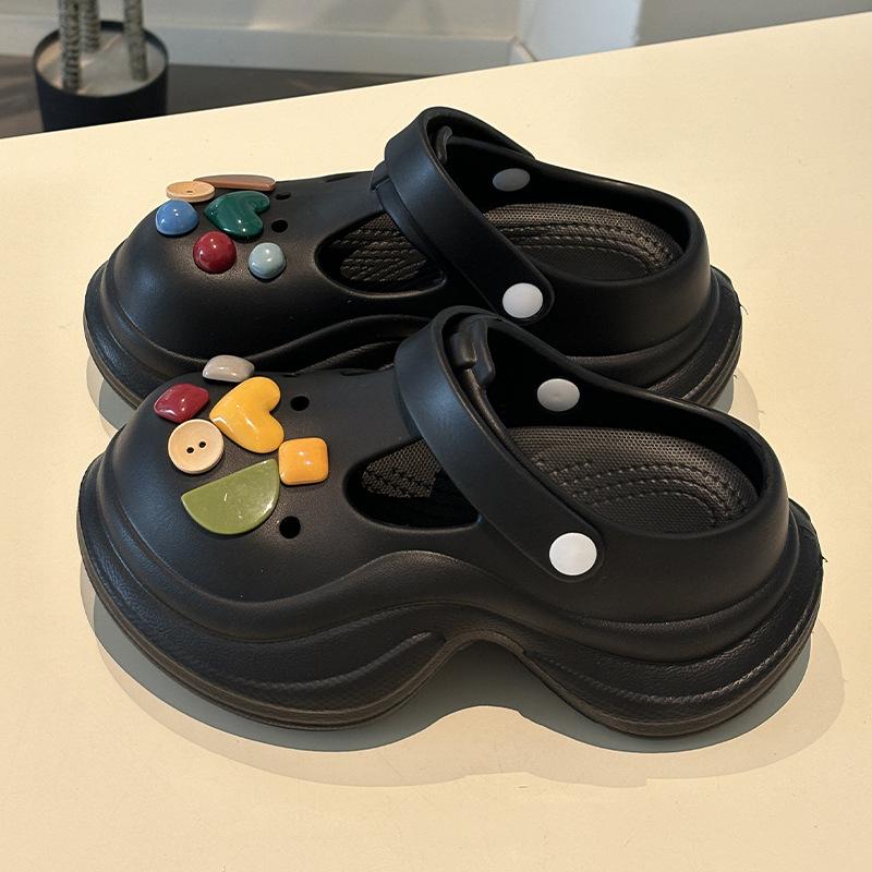 Height increase 7cm hole shoes women's summer new outer wear small waist thick sole non-slip bag head slippers