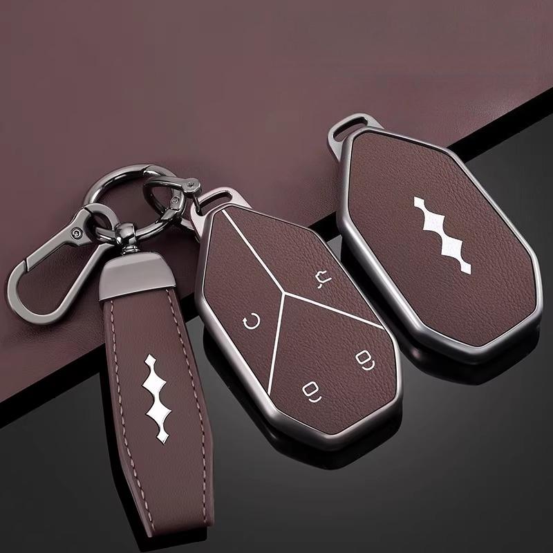 For BYD Formula Leopard 5 8 Titanium 3 7 Electric Car Key Fob Cover Key Case with Keychain Key Premium Leather Protective Shell