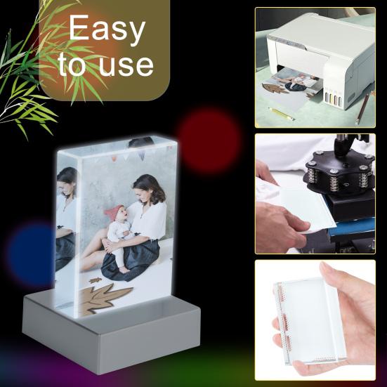 Sublimation Blanks Faux Crystal with LED Base, Heat Transfer Picture Frame, Rectangle Decorative