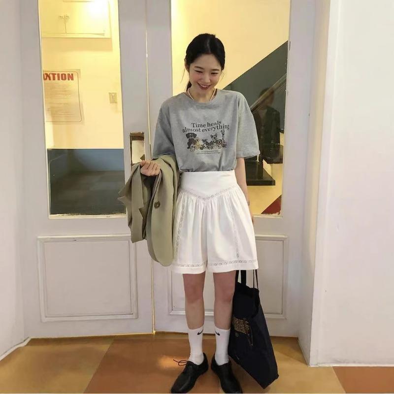 Women's Spring and Summer Niche with Round Neck Cartoon Printed Design Loose with Short Sleeve T-shirt Top