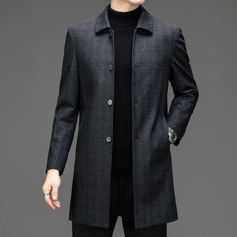 Herbst- und Winter Herren Kaschmir Windbreaker mittellang locker Revers Wollmantel Mittelalter Business Casual Papa Mantel
