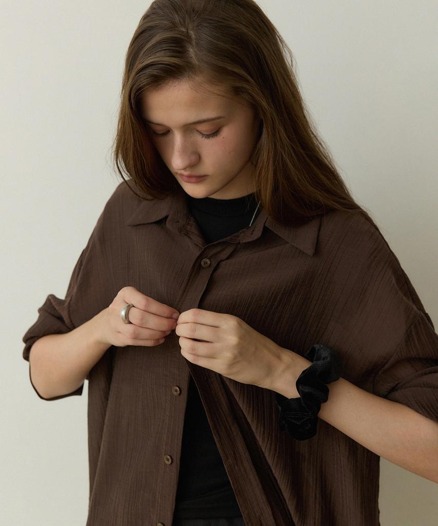 ADAUL Crack See Through Loose Shirts - Brown