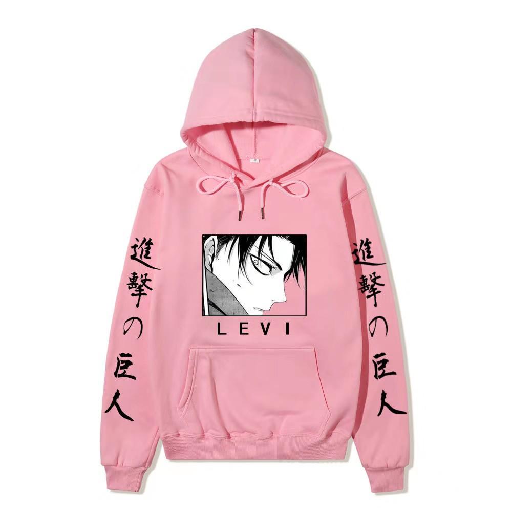 Anime Attack on Titan Levi Ackerman Hoodie, Double Sleeve Japanese Text Print Pullover Sweatshirt Long Sleeve Streetwear for Men Women