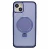 For iPhone 15 Plus Skin-touch Phone Case Kickstand Design TPU+PC+Magnet+Metal Shell Compatible with MagSafe