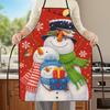 1pc Holiday Christmas Snowman Apron - Unisex Polyester Kitchen Apron Featuring Snowman, Reindeer, and Snowflake Designs, Perfect for Holiday Baking an