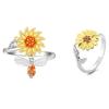 Opening Adjustable Spinning Sunflower Bee Release Stress Ring Rotatable Zircon Copper Finger Ring For Women Fashion Jewelry