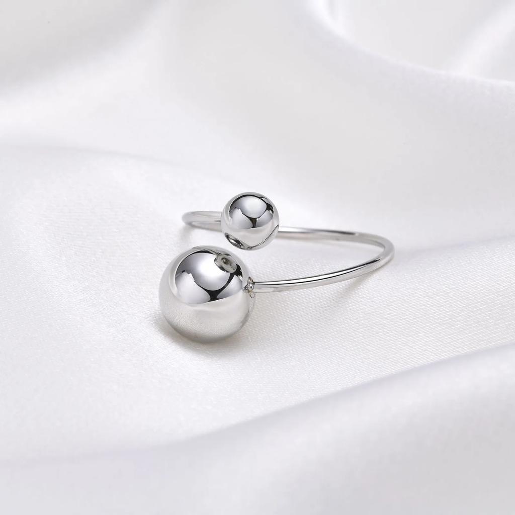 No Fade Stainless Steel Adjustable Open Spheres Anillo Wrap Double Ball Around Ring For Women Asymmetrical Jewelry Accessory