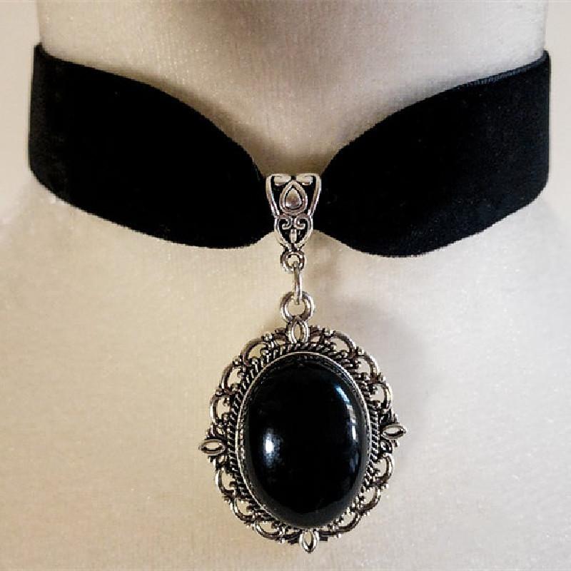 Gothic Black Agate Necklace With Cross Chain For Women And Men