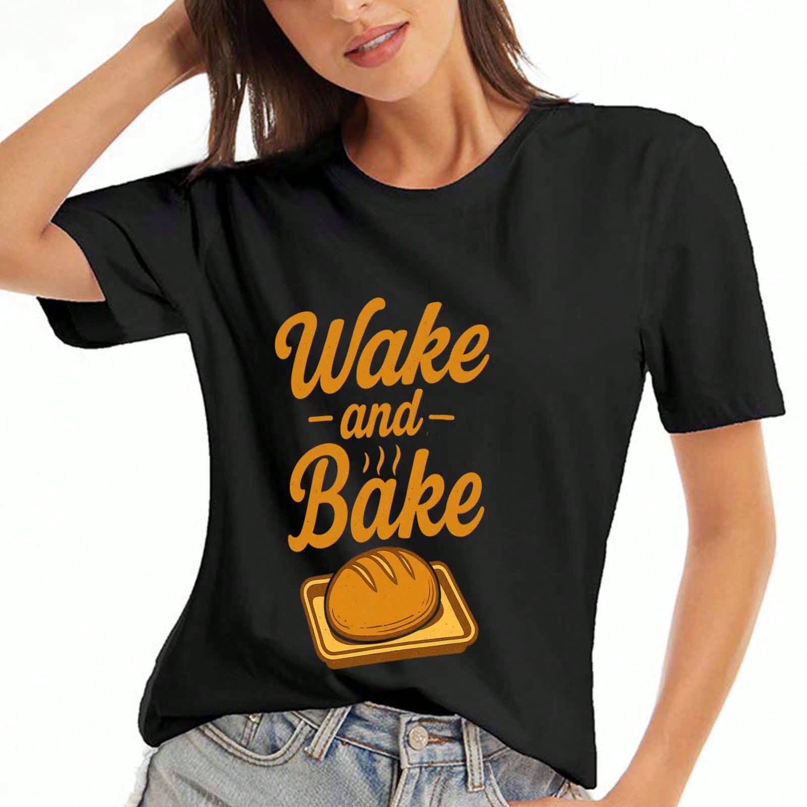 Wake And Bake Ladies Cotton T Shirt, Premium Cotton Graphic, Durable, Casual Fashion, Wake And Bake, Toasting Bread In Toaster Pattern T Shirt, Comfy S разноцветный