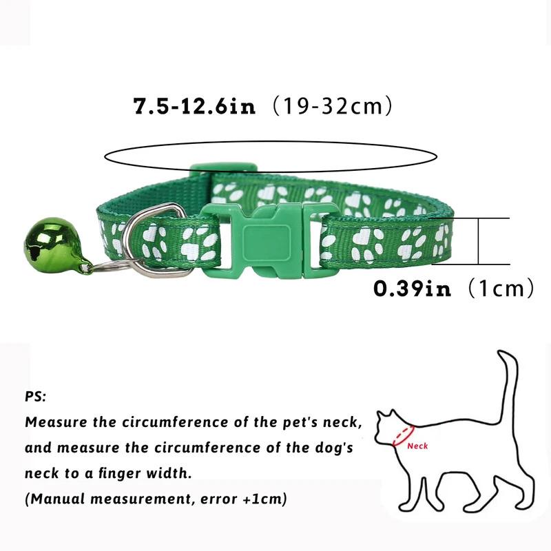 1/2/3/4/6pcs Pet Collar With Bell Cartoon Footprint Colorful Dog Puppy Kitten Collar Adjustable Safety Bell Ring Necklace Pet