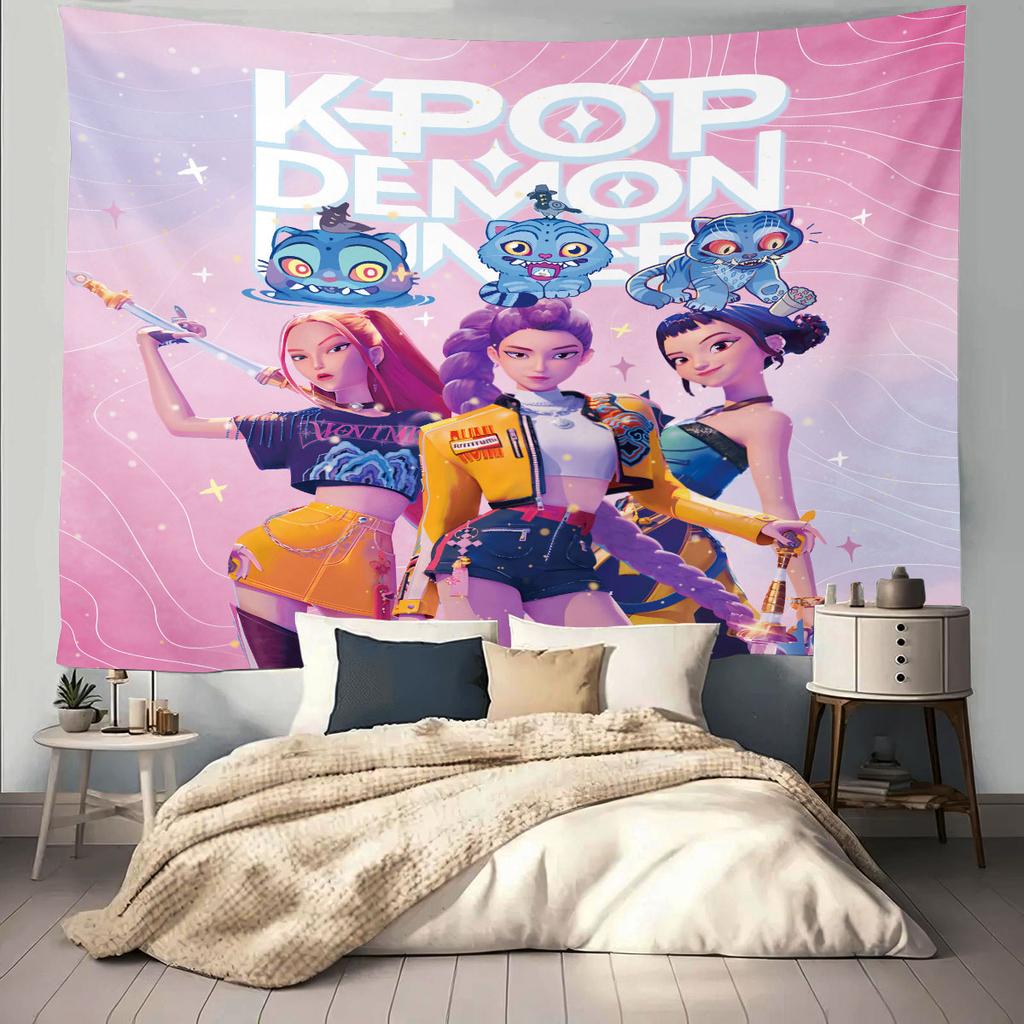1 K-Pop Demon Hunters Print Tapestry Multi Size Living Room Wall Art Decoration Background Cloth Machine Washable Space Pendan