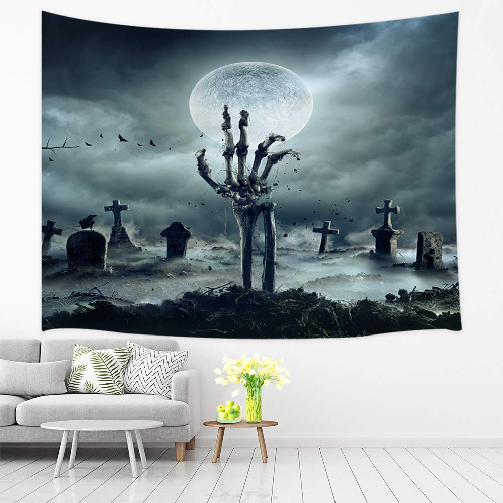 Zombie Tapestry Behind Wooden Doors Halloween  Fear Wall Hanging Bedroom Living Room Dormitory Home Decor