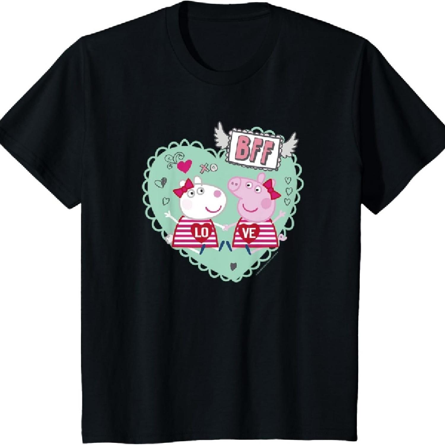 

Kids Peppa Pig Valentine s Day BFF Love Peppa & Suzy Heart Stamp T-Shirt XXXXXL чорний