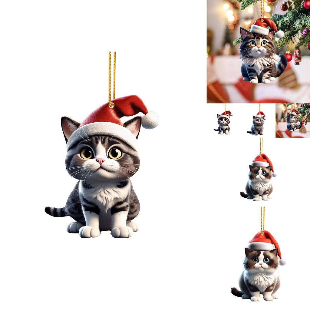 Cartoon Style Christmas Cat Car Pendant Unique Acrylic Backpack Charm For Holiday Cheer