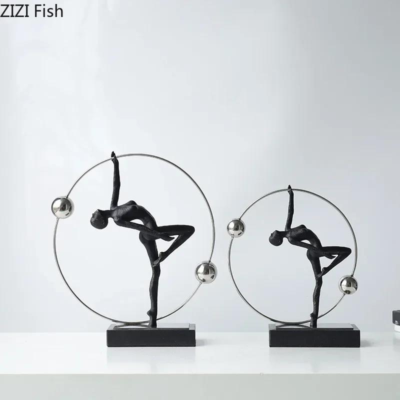 Cast Iron Gymnast Figures Statue Abstract Crafts Desk Decoration Ornaments Minimalism Character Sculpture Room Aesthetics Decor