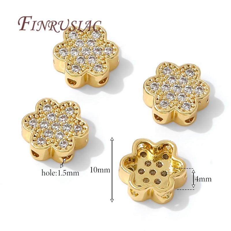 

10*4mm 18K Gold Plated Brass with Zircon Flowers Beads For Bracelets Making Accessories,Separator For Beads,Spacer Bead Findings 2 pieces