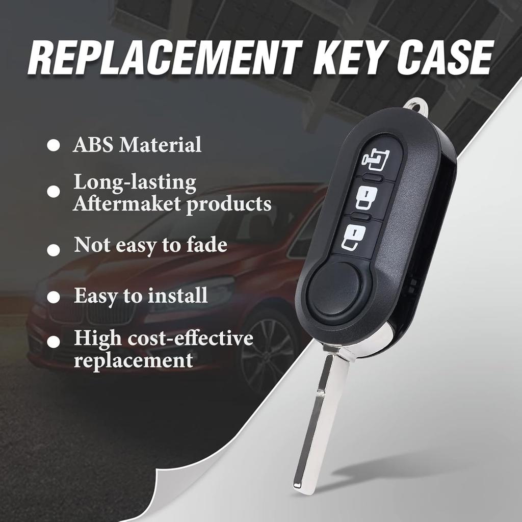 Car Key Fob Shell Case Replacement For RAM ProMaster 1500 2500 3500 City 2015-2019 for Fiat 500 Ducato 3 Buttons,Just The Key Shell