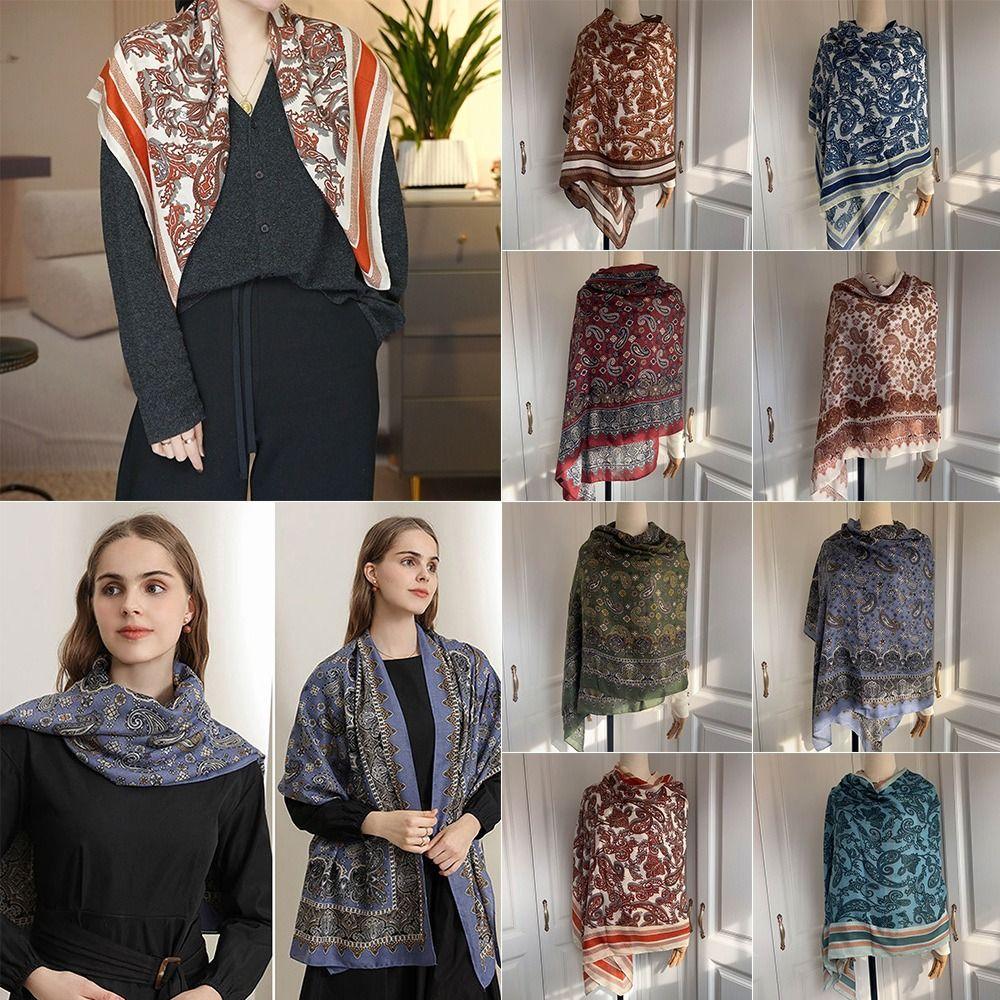 Embroidery Viscose Hijab Retro Cashew Cotton Muslim Women Scarf Wraps Ladies Elegant Shawls Turban Headscarf Beach Shawl
