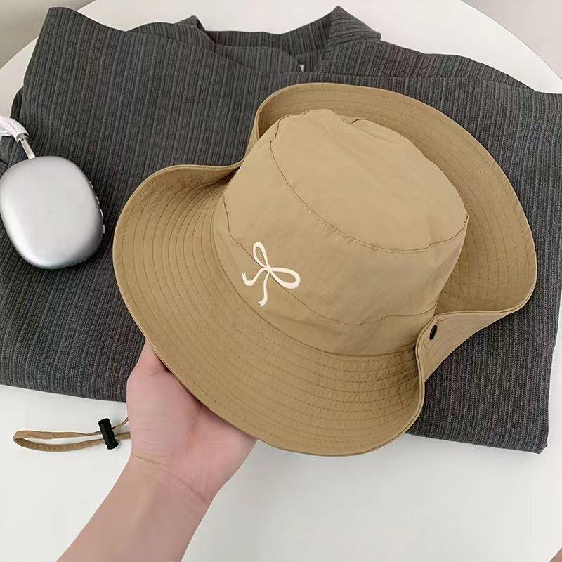 Quick-drying Fisherman Hat with Large Brim Bow Tie for Women In Summer Sweet Sun Protection Pot Hat Korean Style Outdoor Hiking Hat