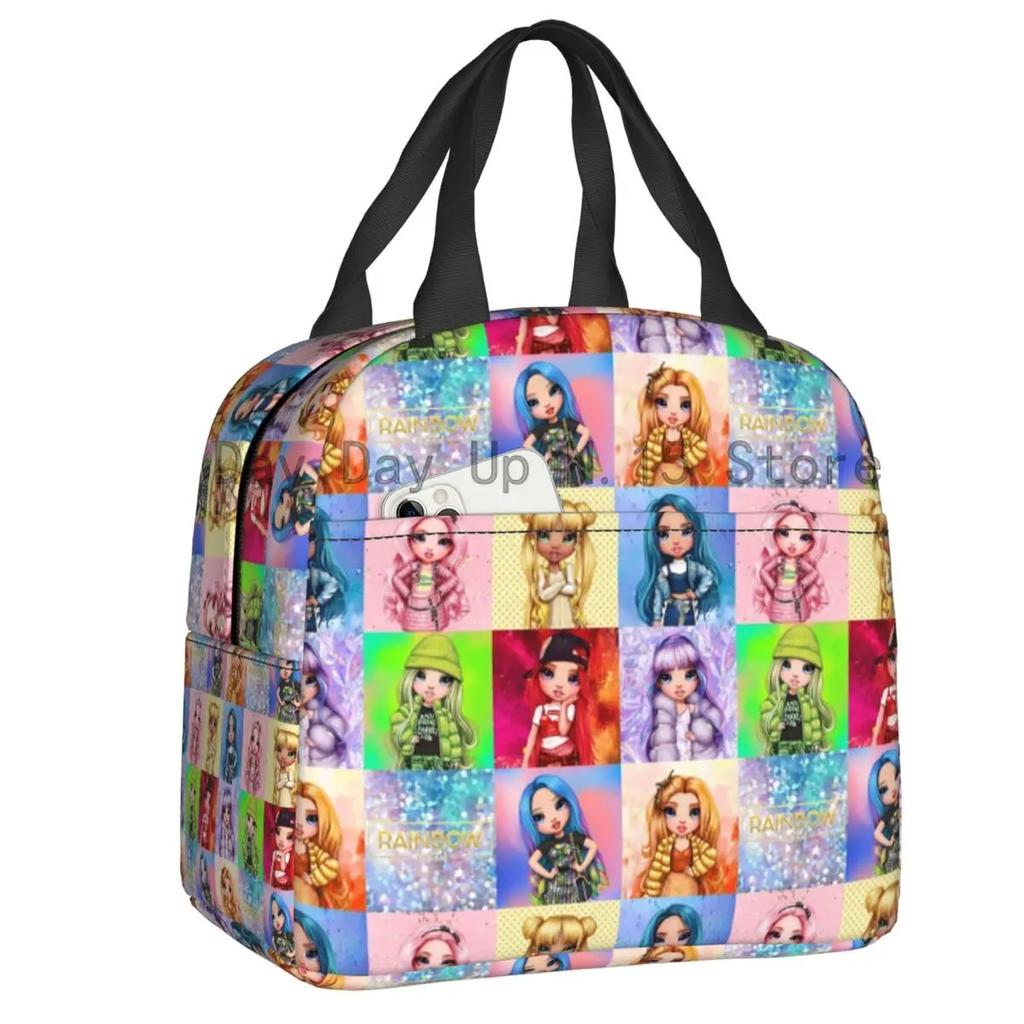 Rainbow High Insulated Lunch Bag for Outdoor Picnic Cartoon Anime Tv Portable Thermal Cooler Lunch Box Women Kids