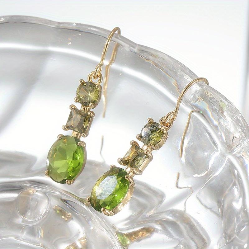 Paar Elegante Grüne Retro Geometrische Hängeohrringe mit Synthetischem Zirkonia, Vergoldet, Perfekt für Damen-Feiertagspartys