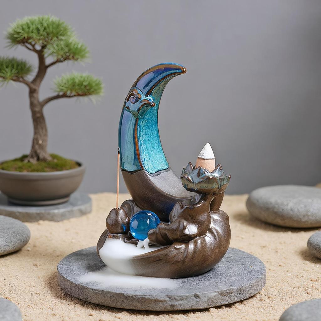 Moon Lotus Leaf Backflow Incense Burner Back Flow Incense Cone Burner Waterfall Ceramic Incense Cone Holder For Home Room
