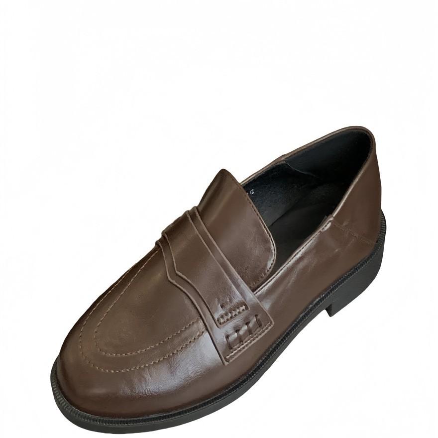 Leather retro brown round head small leather shoes British college loafers 2025 new deep mouth women's single shoes flat bottom