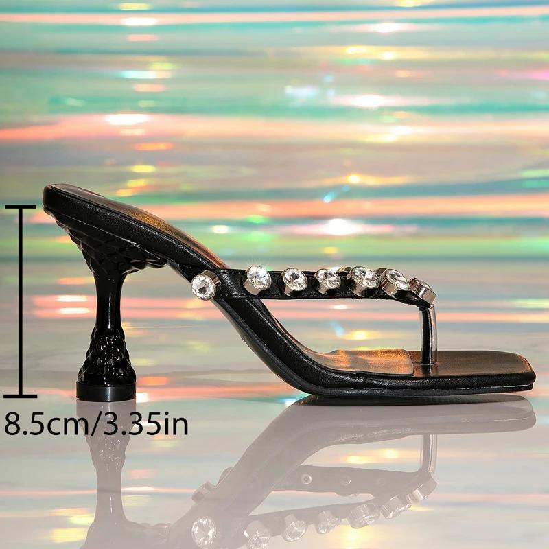Fashion Summer Fashion Designer Shoes for Women Buckle Square Clip Toe Women Slippers High Heels Flip Flops Slide Shoes Zapatos De Mujer