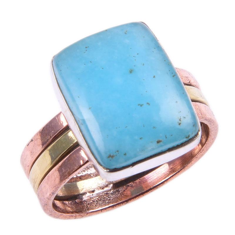 Natural Amazonite Gemstone Handmade 925 Sterling Silver Two Tone Ring S.8.5 u9R78