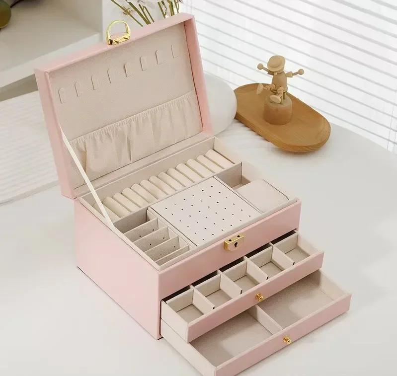Three-layer Jewelry Storage Box for High-end Exquisite Necklaces, Earrings,Gold Jewelry and Hand Accessories with Large Capacity