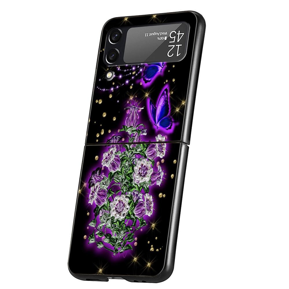 Butterfly Lavender Higan Flower Phone Cover For Samsung Galaxy Z Flip 4 Case Black For Samsung Z Flip 3 5G Hard PC Foldable Bag