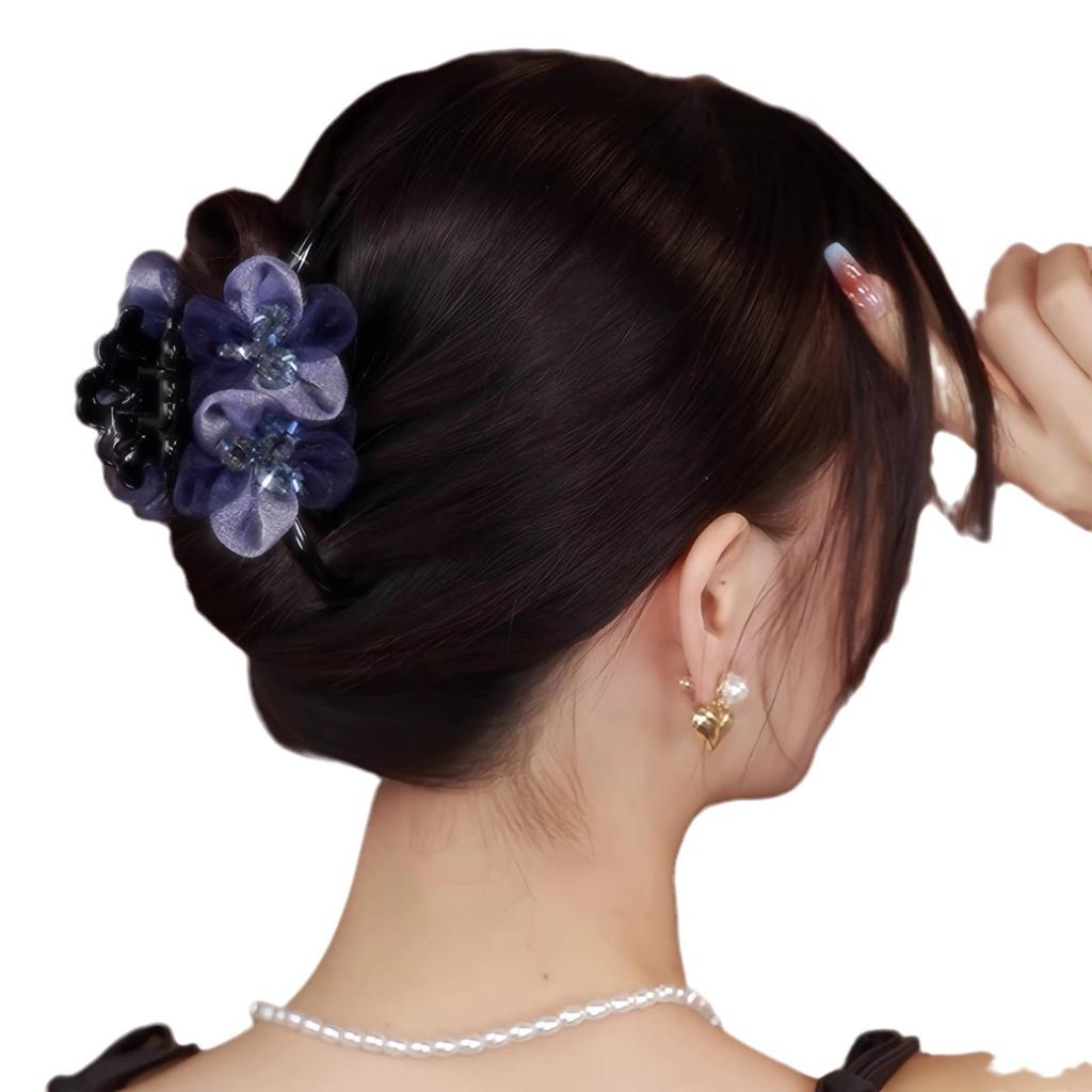 Vintage Blue Flower Shark Hair Clip for Women - Elegant and Fashionable Headdress
