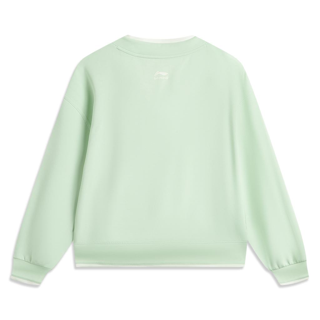 Li-Ning Comfortable Casual Simple V-Neck Pullover Loose Long Sleeve Sweatshirt Women Sweatshirt Ice-Green AWDV886-3