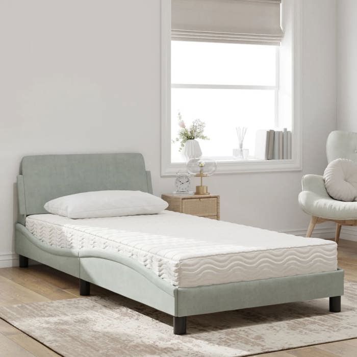 VidaXL Bed with Mattress Light Grey 100x200 Cm Velvet 3208351