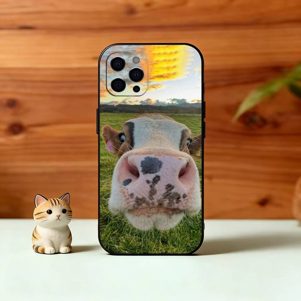 

Cute Cattle Phone Case For iPhone 17,16,15,14,13,12,11 Plus,Pro Max,XS,Soft Silicone Black Cover iPhone14