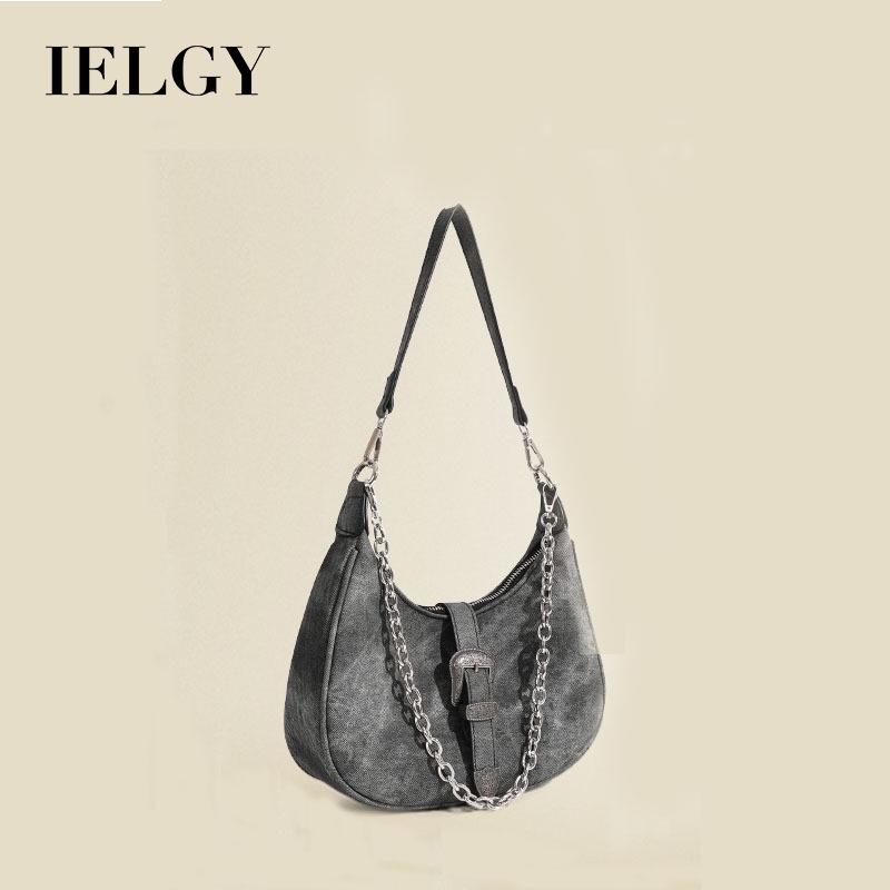 IELGY Women's Chain Portable Crescent Bag, Retro Shoulder Canvas Underarm Bag
