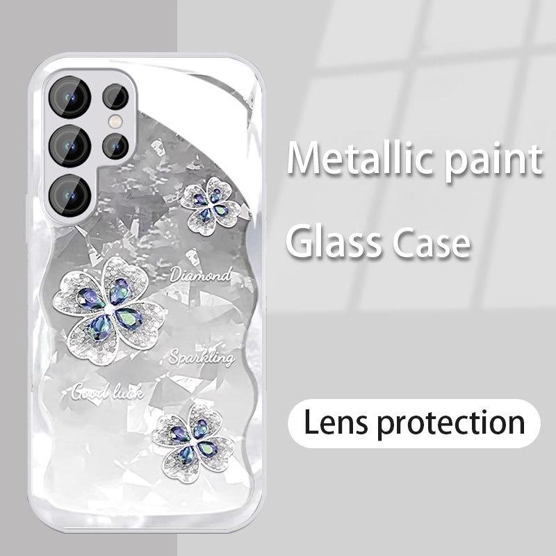 Diamond Four Leaf Clover Suitable for Samsung S23PLUS Mobile Phone Case S24 Girl S22 Skin Friendly A52 Sense A53 Full Package