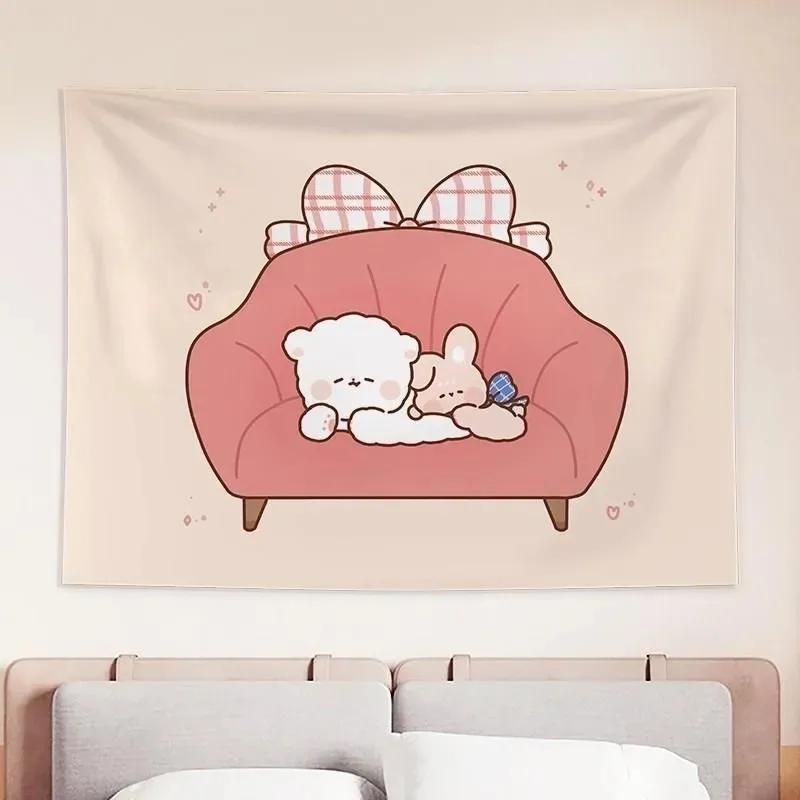 Cute Bear Cartoon Hanging Cloth Office Living Room Tapestry Home Wall Decoration Tapestry