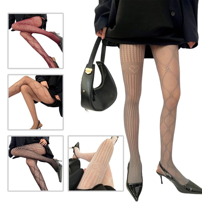 Women Lace Patterned Fishnet Tights High Waist Fishnets Leggings Net Stockings Pantyhose Thigh High Stockings Hosiery