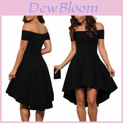 Elegant Women Short Sleeve Off Shoulder High Low Skater Cocktail Formal Dress