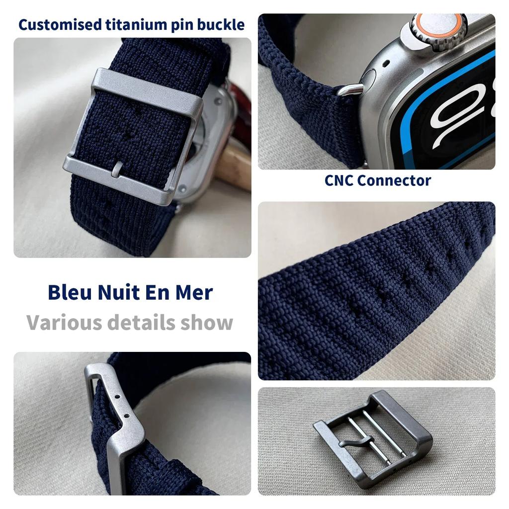 Bleu Nuit Nylon Strap For Apple Watch Ultra 2 1 49mm 10 46mm 42mm 9 8 7 45mm 41mm Bracelet iWatch Series 6 5 4 SE 44mm 40mm Band
