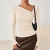 Women's Fashionable Long-sleeved Asymmetrical Collar Fitted Casual Knitted Top